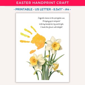Arte con huellas de manos de Pascua, manualidad imprimible para niños, recuerdo para niños pequeños, actividades divertidas de Pascua, arte con huellas de manos de primavera, ramo de flores con huellas de manos C