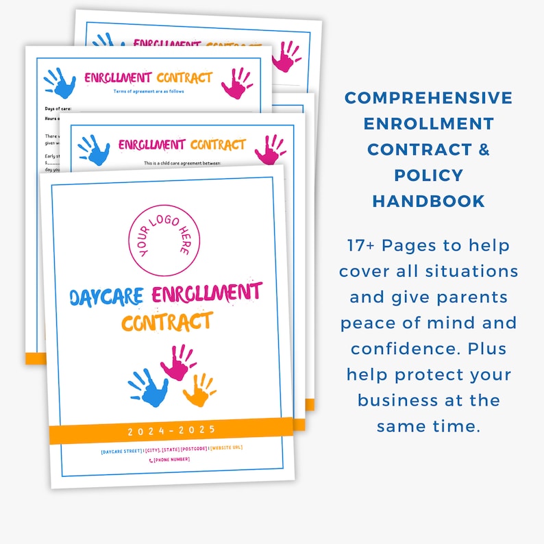 In Home Daycare Forms, Childcare Enrollment Forms, Daycare Contract Policy Handbook, Daycare Printables Editable Canva Template, Preschool