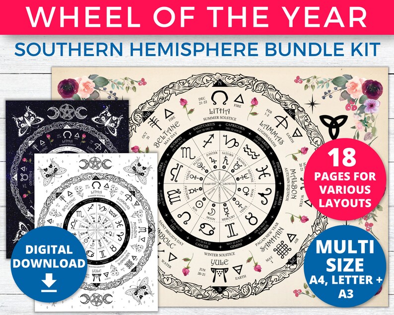Southern Hemisphere Wheel of the Year Wicca Grimoire Printable Etsy