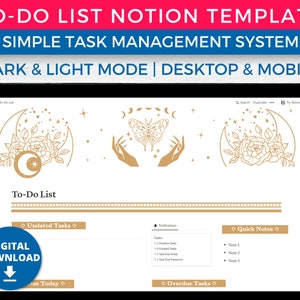 To Do List Notion Template, Minimal Digital Editable Template, Notion Dashboard Aesthetic Template, Cute Daily Notion Planner Dark Mode