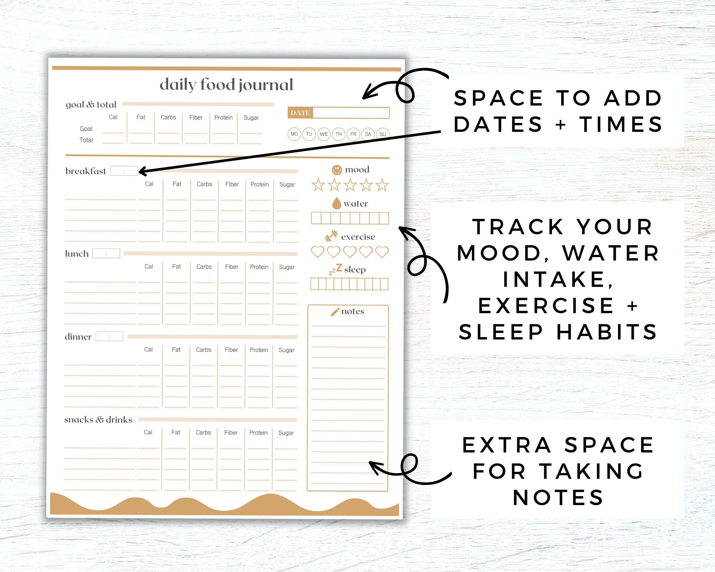 Daily Food Log Printable Planner, Macro Tracker Meal Planner, Daily ...