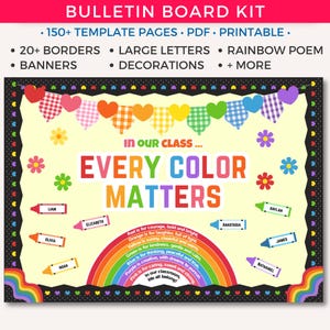 Welcome Back To School Bulletin Board Kit, Printable Rainbow Classroom Decor, Borders Banners Letters, Bright Daycare Preschool Elementary A