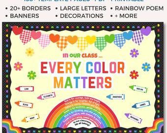 Welcome Back To School Bulletin Board Kit, Printable Bright Rainbow Classroom Decor, Borders Letters, Daycare Preschool Kindergarten B