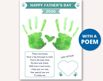 Fathers Day Handprint Printable Craft, Fathers Day Handprint Art, My Daddy Poem Gift for Dad Papa Sentimental Gift from Kids Toddler Baby