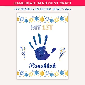 Artisanat d'empreintes de main de Hanoucca pour les enfants, 1er art de l'empreinte de main joyeux Hanoucca de bébé, premier artisanat de Hanoucca bricolage, souvenir imprimable pour tout-petits d'âge préscolaire