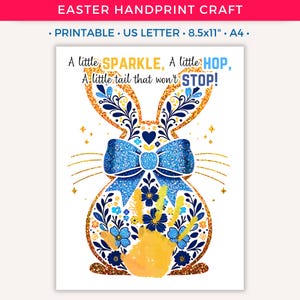 Arte de huellas de manos de conejito de Pascua, manualidad imprimible para niños, recuerdo para niños pequeños, actividades divertidas de Pascua, arte de huellas de manos de primavera, manualidad de Pascua para niños C