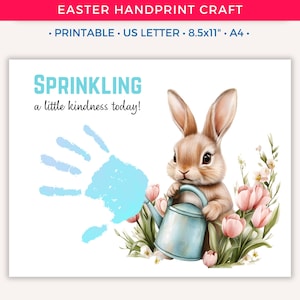 Easter Handprint Art Craft, Spring Bunny Handprint, DIY Printable Easter Crafts for Kids Baby Toddler Daycare Preschool Classroom Activity B