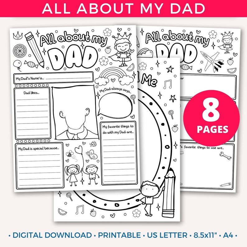 All About My Dad, Fathers Day Printable Craft, My Daddy Poem Kids ...
