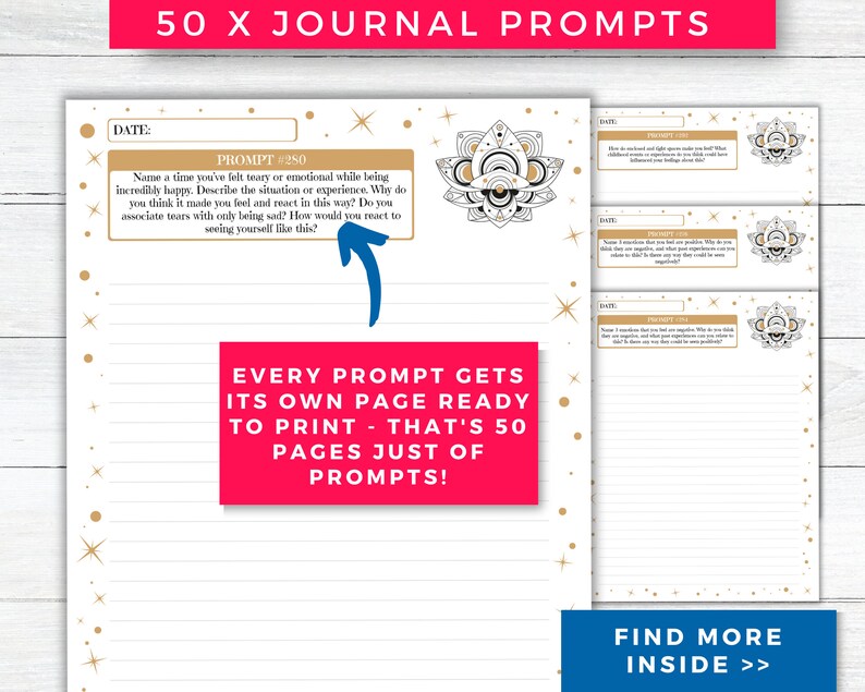 Shadow Work Prompts Pack #3 for Journal Printable Planner Inserts, Mental Health Healing, Mood Therapy, Mindfulness, Self Development and Wellness
