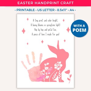 Arte de huellas de manos de Pascua, manualidad imprimible para niños, recuerdo para niños pequeños, actividades divertidas de Pascua, arte de huellas de manos de conejito, guardería preescolar C