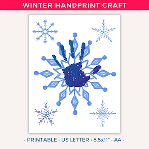 Snowflake Winter Handprint Craft, Winter Handprint Art Printable for Toddler Kids Baby, Christmas Handprint Gift Preschool Daycare Activity