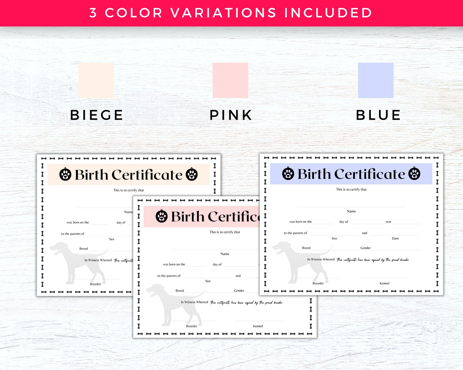 Fillable Puppy Birth Certificate, Breeder Puppy Pack, Dog Breeder Records, Dog Breeder Forms ...