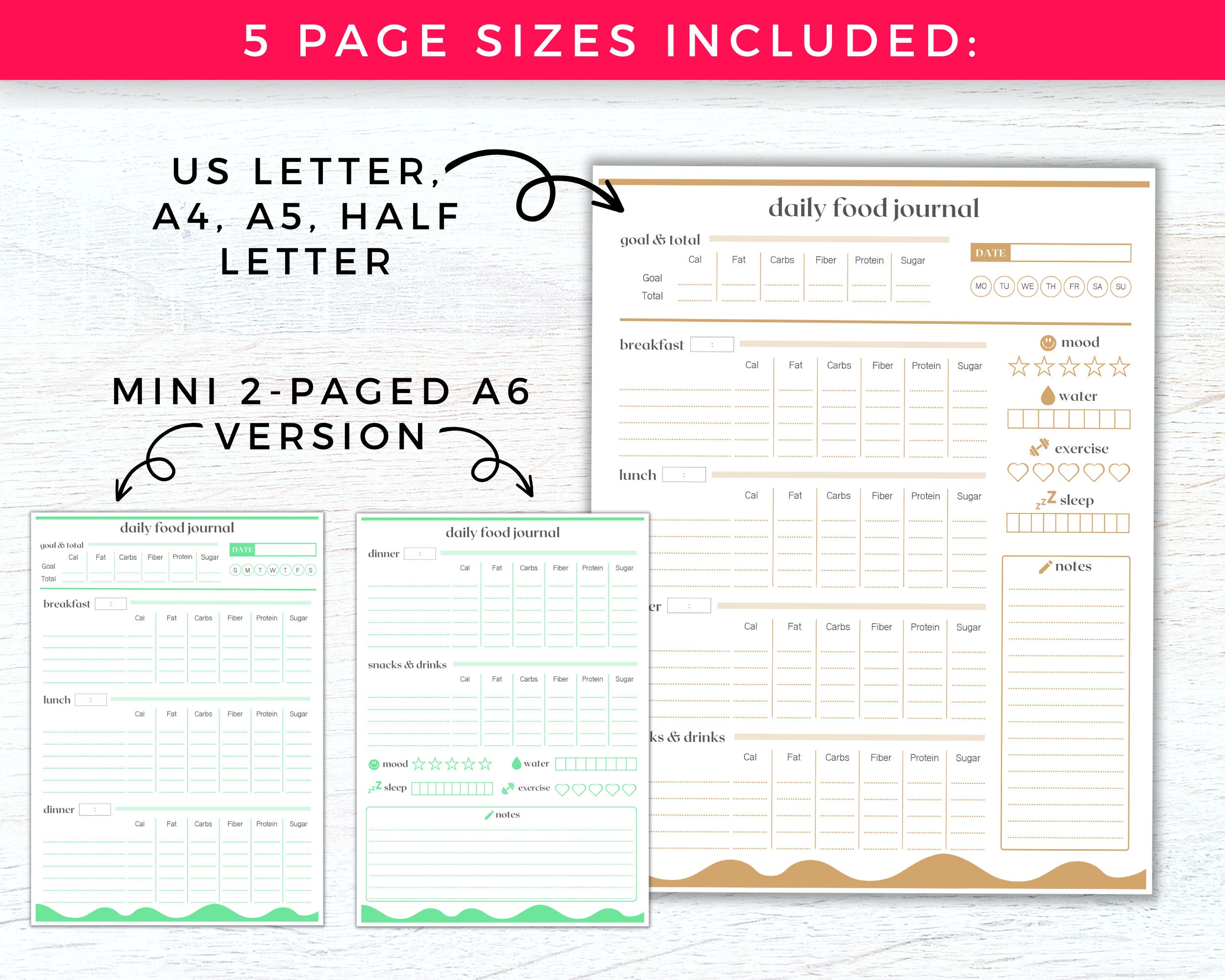 Daily Food Log Printable Planner, Macro Tracker Meal Planner, Daily ...