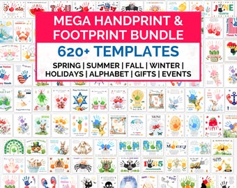 Mega Handprint Craft Bundle, Handprint Craft for Kids Toddler, Footprint Art Keepsake Craft, Holiday Handprint Craft Printable, Pre K Crafts