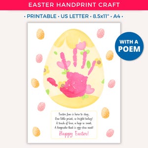 Arte con huellas de manos de huevos de Pascua, manualidad imprimible para niños, recuerdo para niños pequeños, actividades divertidas de Pascua, arte creativo con huellas de manos, manualidad de Pascua para niños