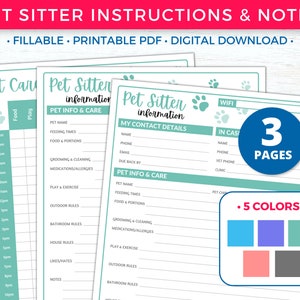 Pet Sitter Instructions for Pet Sitter Notes, Pet Sitter Form, Pet Sitter Planner, Pet Care Planner Printable, Pet Sitter Templates and Pet Sitting