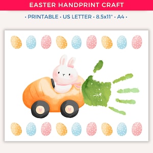 Arte de huellas de manos de Pascua, manualidad imprimible para niños, recuerdo para niños pequeños, actividades divertidas de Pascua, arte de huellas de manos para guardería preescolar, conejo de Pascua C