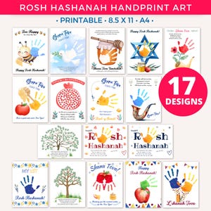 Ensemble d'artisanat imprimable empreinte de main de Roch Hachana, art de l'empreinte de main de Shana Tova, poème du nouvel an juif cadeau des enfants en bas âge bébé garderie préscolaire