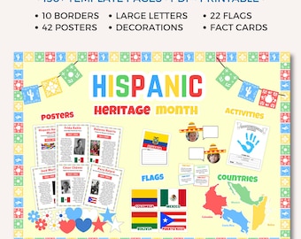 Hispanic Heritage Month Bulletin Board, Hispanic Heritage Month Posters, Printable Hispanic Flags, Letters, Banners, Latino Classroom Decor