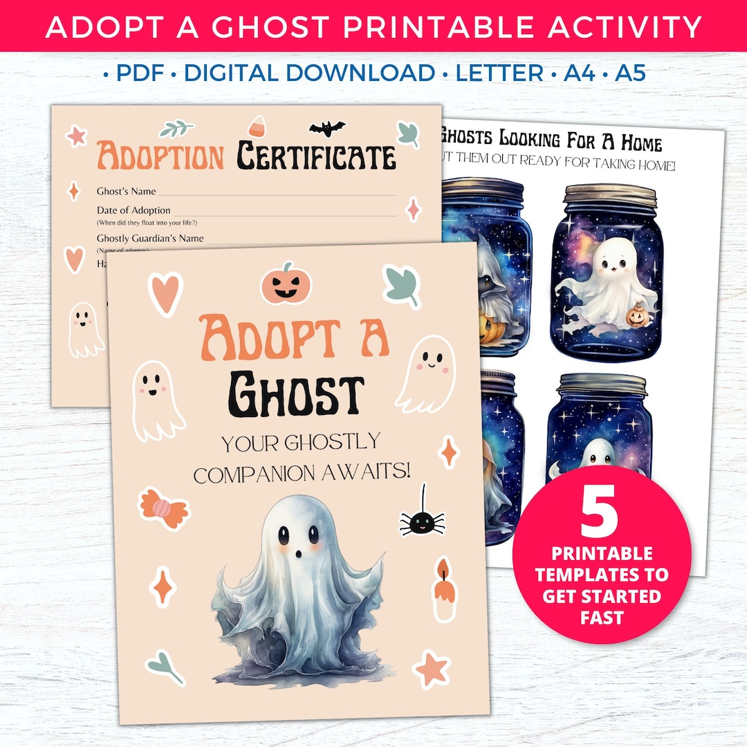 Adopt a Ghost Party Favors Printables, Halloween Ghost Activities, Pet