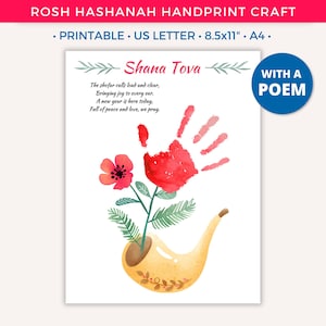 Artisanat d'empreintes de main de Roch Hachana, activités créatives d'empreintes de main d'empreinte de main de Nouvel an juif de Rosh Hashanah Shofar, artisanat d'art de poème d'empreinte de main