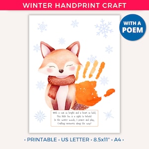Fox Winter Handprint Craft, Winter Handprint Art Printable for Toddler Kids Baby, Christmas Handprint Gift Preschool Daycare Activity