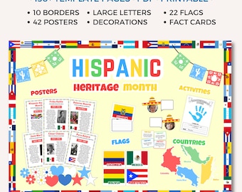 Hispanic Heritage Month Bulletin Board, Hispanic Heritage Month Posters, Printable Hispanic Flags, Letters, Banners, Latino Classroom Decor