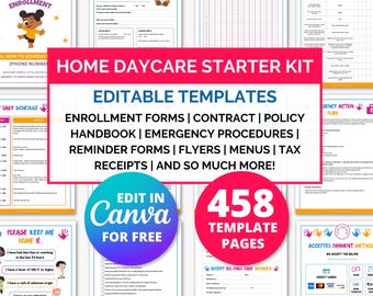 Daycare Starter Kit, Daycare Forms, Daycare Contract Template, Childcare Forms, Home Daycare Forms, Enrollment Paperwork Policies Preschool