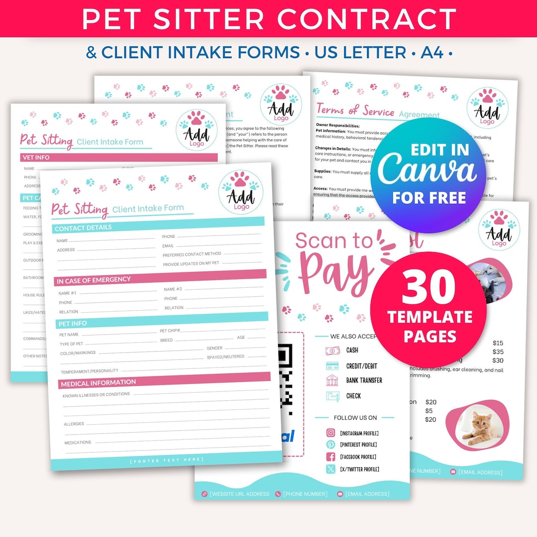 Pet Sitter Instructions, Pet Sitter Notes, Pet Sitter Form, Pet Sitter
