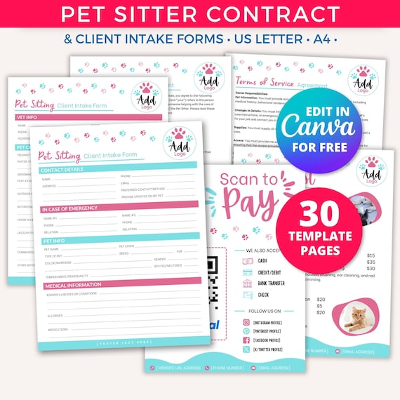 Pet Sitter Instructions, Pet Sitter Notes, Pet Sitter Form, Pet Sitter Planner, Pet Care Planner Printable, Pet Sitter Templates Pet Sitting