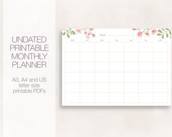 Undated monthly planner printable, printable desk monthly planner, printable desk calendar pad | A4, US Letter and A3 printable PDF