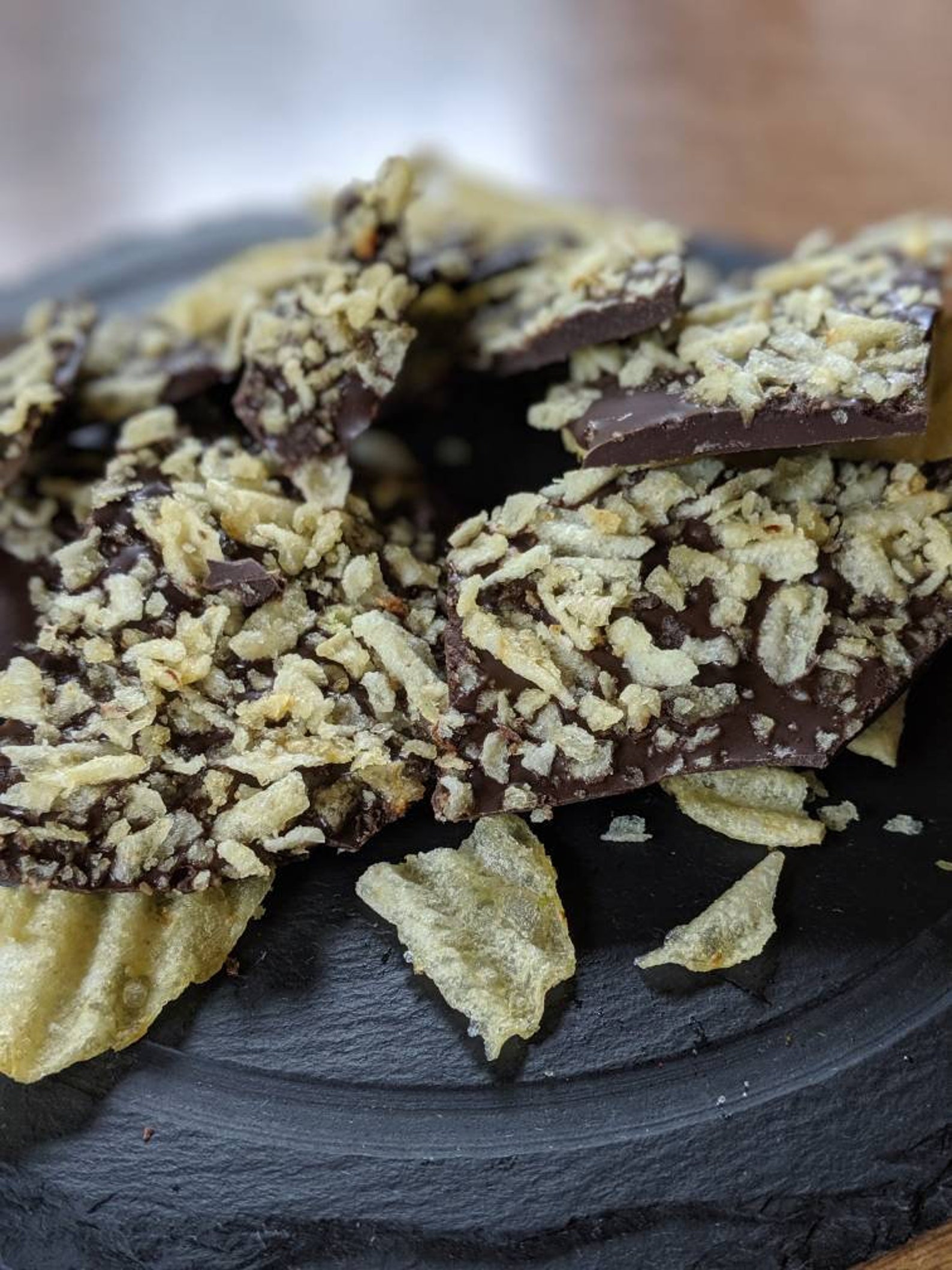 Chocolate Potato Chip Bark Etsy