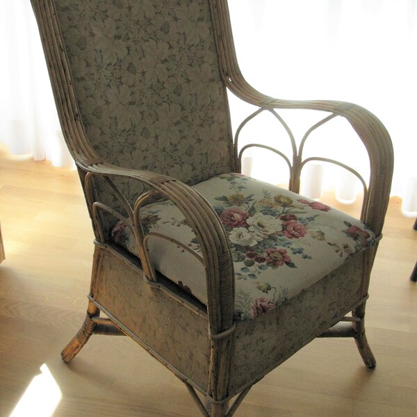 Vintage : fauteuil ancien, CHAISE GRAND-PÈRE, chaise en osier, chaise de jardin,