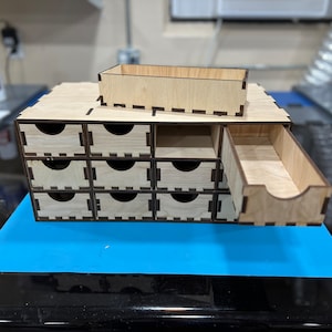12 Drawer Organizer Cabinet, Wood DIY Storage Solution Plans with svg File, pdf file, and Sketchup files to Cut on Your Laser or CNC Machine
