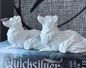 Quicksilver Inspired White Fox with Butterfly | Bookshelf Decor