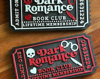 3D Printed Dark Romance Book Club Ticket Bookshelf Sitter