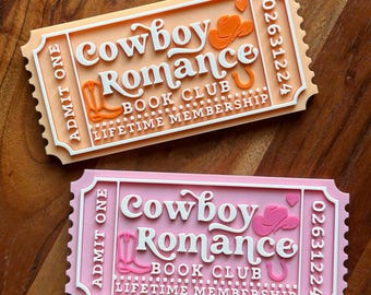 3D Printed Cowboy Romance Book Club Ticket Bookshelf Sitter