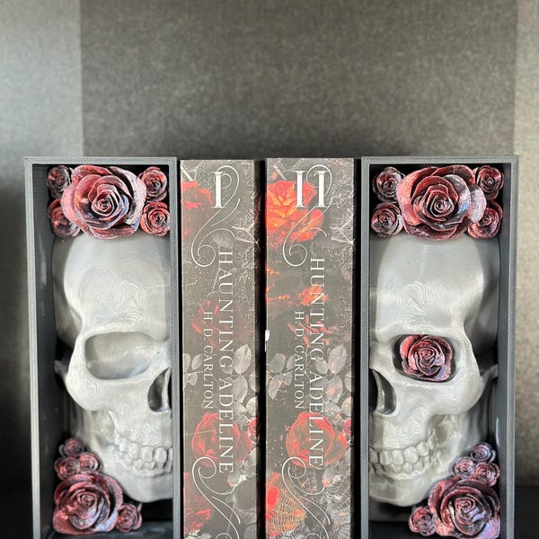 Skull and Roses Bookends 3D Printed Dark Romance Bookshelf Decor | Gothic Home Decor | Booktok