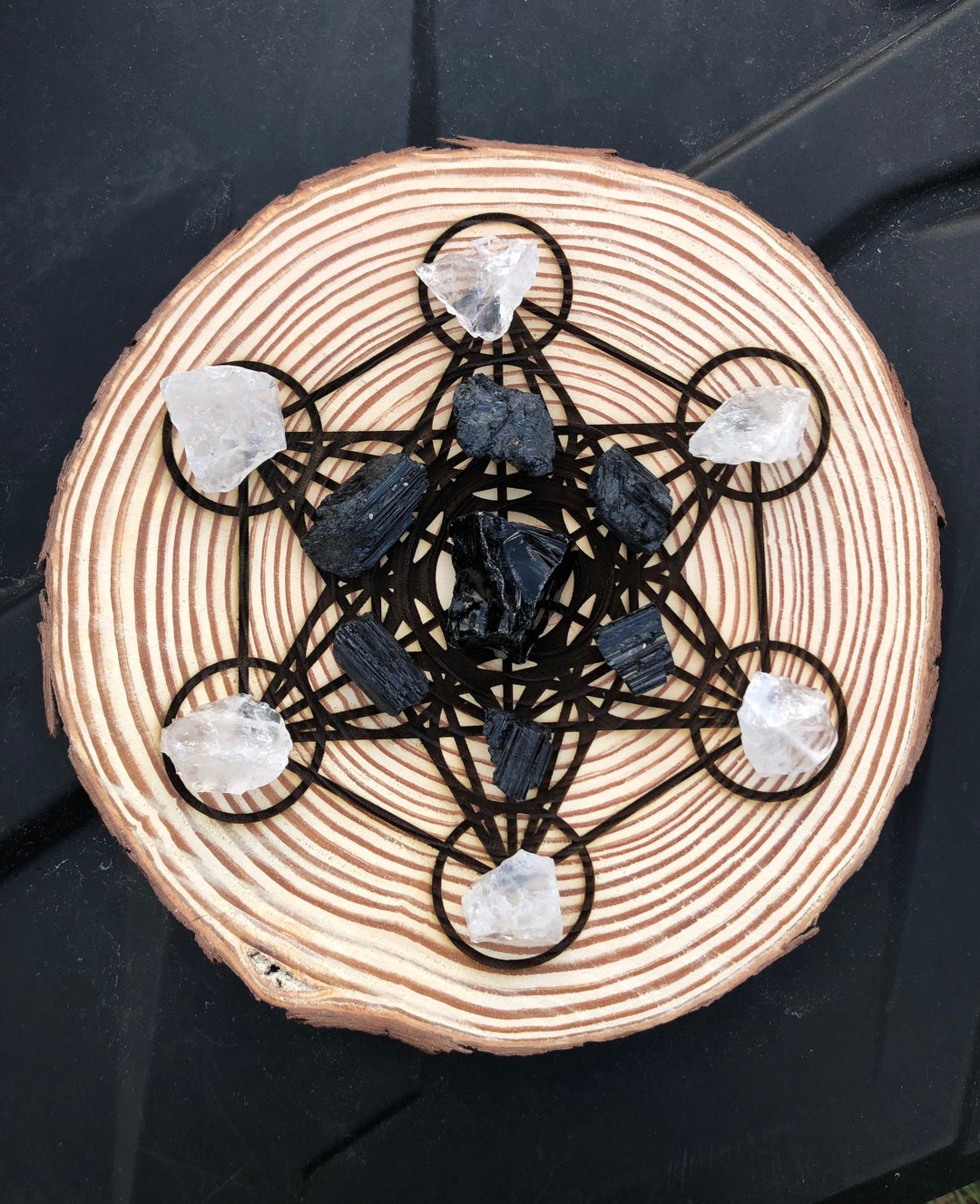 Protection Crystal Grid Kit/ Wooden Board Laser Engraved - Etsy