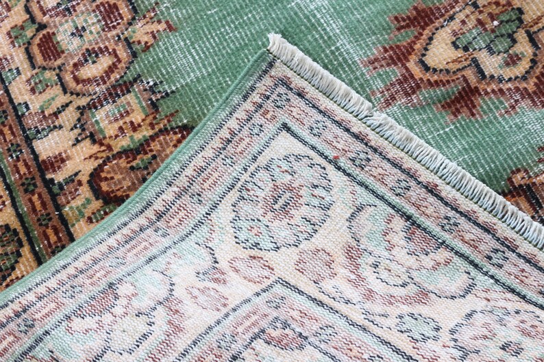 Large Rug, Turkish Rug, Vintage Rug, Oushak Carpet, 67x103 Inches Green