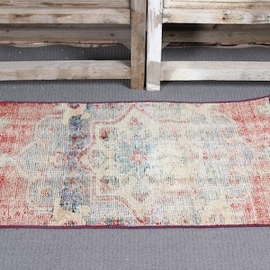 Vintage Rug Small Turkish Faded Anatolian Rugs For Bathroom 1.6x3 ft Red Tribal Farmhouse Decor Antique Wool Home Decor Vintage Door Mat
