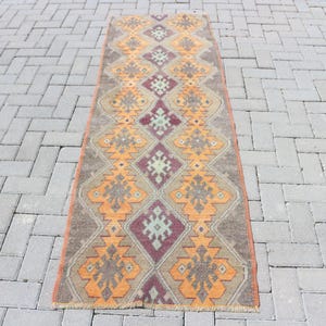 Turkish Rug, Vintage Rug, Runner Carpet, Home Decor Carpet, 28x85 inches Orange Carpet, Handmade Corridor Carpet,  712