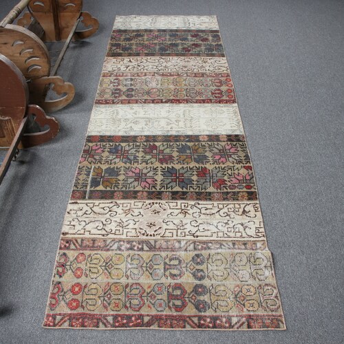 Turkish Rug, Runner Rugs, Vintage Rug, Antique Rug, 32x105 inches Beige Rug, Patchwork Stair shops Rugs, Wool Hallway Rug, 4861