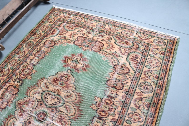 Large Rug, Turkish Rug, Vintage Rug, Oushak Carpet, 67x103 Inches Green