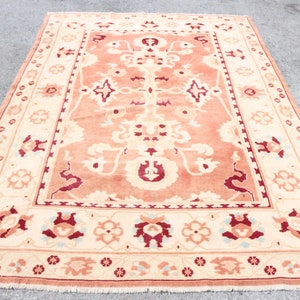 Vintage Rug, Large Rug, Turkish Rug, Oushak Rug, 75x108 inches Red Rug, Handmade Oversize Rugs, Organic Bedroom Carpet,  2145