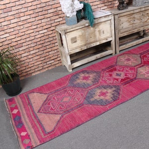 Runner Rugs, Vintage Rug, Herki Rug, Turkish Rug, Antique Rug, Rugs For Kitchen, 2.9x11.3 ft Pink Rug, Stair Rugs, Decorative Rugs, 5746