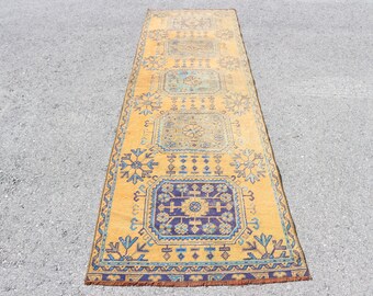 Vintage Rug, Turkish Rug, Runner Rug, Oushak Rug, 36x121 inches Orange Rug, Turkey Kitchen Rugs, Bohemian Hallway Carpet,  2469