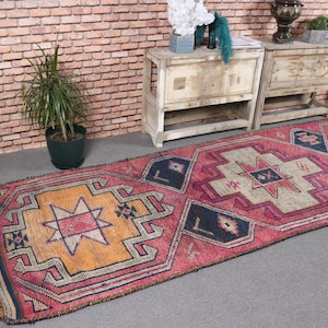 Vintage Rug, Runner Rugs, Herki Rug, Turkish Rug, Kitchen Rug, Rugs For Hallway, 3.4x11.8 ft Pink Rug, Antique Rug, Vintage Runner Rug, 5678