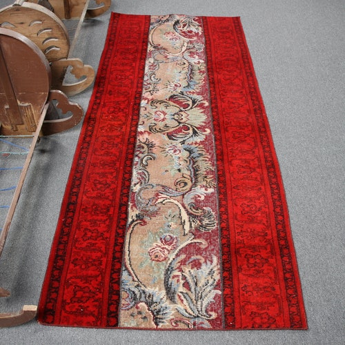 Runner Rugs, Turkish Rug, Vintage Rug, Patchwork Oushak Rugs, 35x88 inches Red Rugs, Organic Stair Rugs, hotsell Handwoven Kitchen Rug, 4856