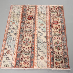 Turkish 3x3ft Door Mat, Colorful Floral and Geometric Pattern, Vibrant Home Decor Rug